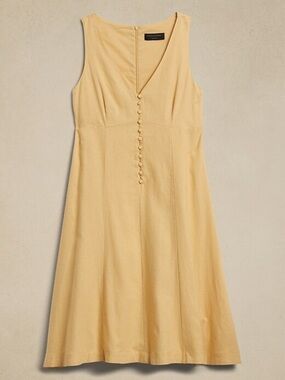 Banana Republic Linen-Blend Button Front Dress in Golden Rattan Yellow Size 8